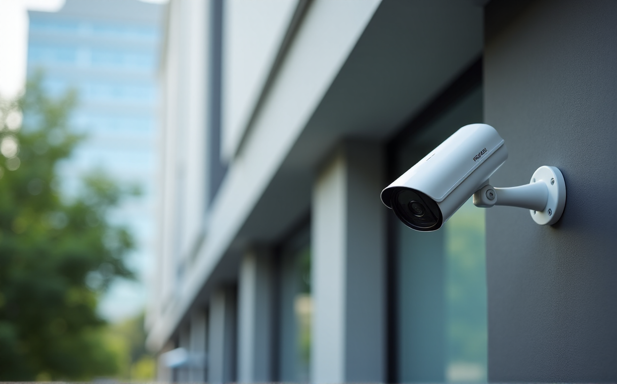 Technician installing security cameras